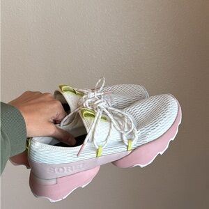 Sorel White and Pink Sneakers with Chunky Sole